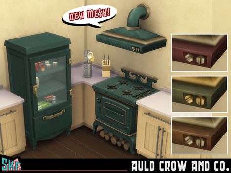 Sims 4 Base Game, Sims 4 Cottage, Vintage Stove, Sims 4 Decades Challenge, Sims Medieval, Sims 4 Kitchen, Vintage Stoves, Sims 4 Characters, Sims House Design