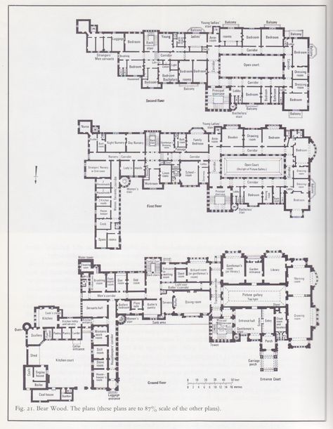 Bear Wood, designed by Robert Kerr and built over the period 1865-1874. Palace Floor Plan, Manor House Plans, Manor Floor Plan, Castle Floor Plan, Castle Plans, English Manor Houses, Mansion Floor Plan, English Manor, Wood Plans