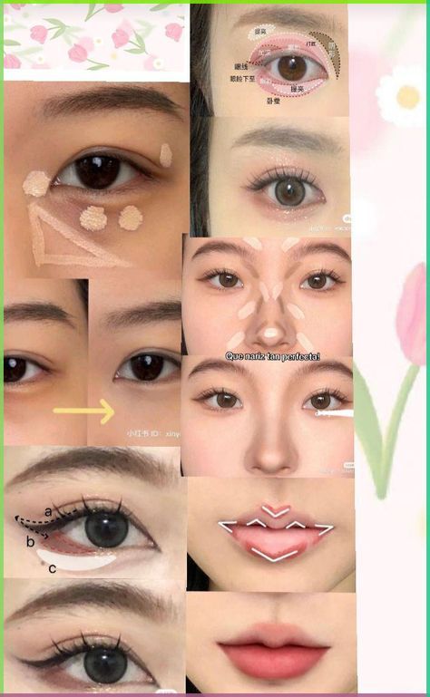 Korean Make Up Steps, Kpop Idol Lashes, Makeup Tips Korean, Easy Korean Makeup Tutorial, How To Look More Asian, Make Up Ideas Korean, Korean Makeup Look Tutorials, Cute Korean Makeup Looks, Korean Eyeshadow Tutorial