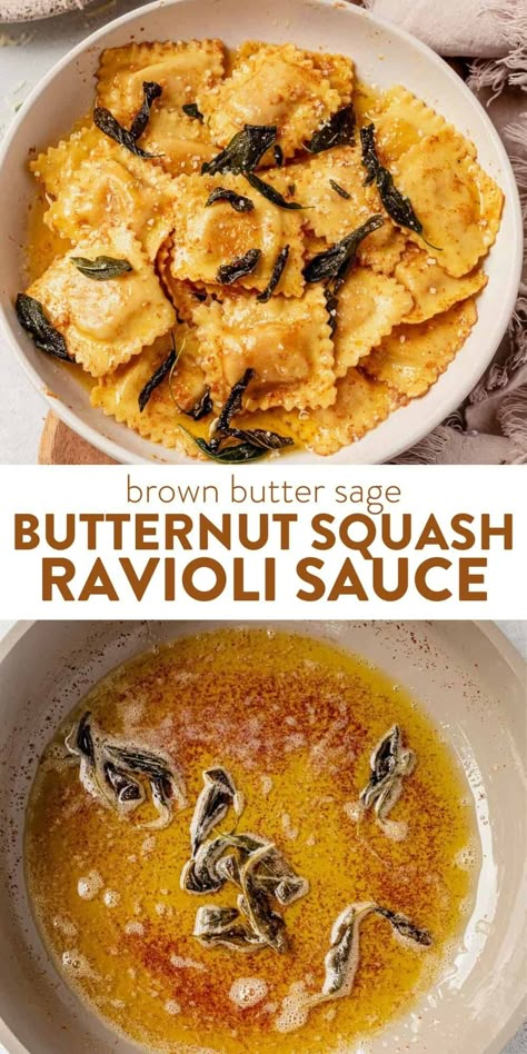 Brown Butter Sage Butternut Squash Ravioli Sauce Sauce For Butternut Squash Ravioli, Sauces For Butternut Squash Ravioli, Squash Ravioli Sauce, Butternut Squash Ravioli Sauce, Sage Butternut Squash, Ravioli Sauce Recipe, Butter Sage Sauce, Brown Butter Sage, Brown Butter Sage Sauce