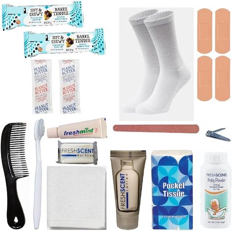 Amazon.com: Homeless Care Package Supplies: 18 Piece Care Kit - Bulk Case of 25 Kits : Beauty & Personal Care Homeless Care Package, Nonprofit Startup, Service Project Ideas, Health And Self Care, Blessing Bags, Service Projects, Care Kit, Baby Powder, Care Package