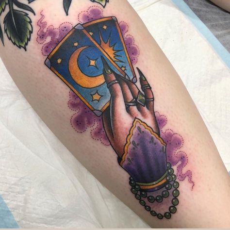 Witchy tarot cards hand tattoo Tattoo Ideas Color, Tarot Tattoo Ideas, Circus Tattoos, Circus Tattoo, Tarot Tattoo, Tarot Card Tattoo, Boho Tattoos, Card Tattoo, Hand Of Cards