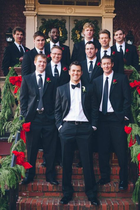 groom in bow tie, groomsmen in long ties Groom In Bow Tie And Groomsmen In Ties, Groom Bowtie Groomsmen Tie, Groomsmen Bow Ties, Black Tie Groomsmen Attire, Groom Bow Tie Groomsmen Tie, Black Tie Groomsmen, Groomsmen Attire Black, Groomsman Ideas, Bowtie Groomsmen