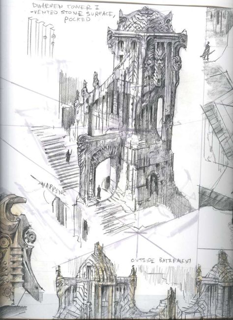 Dwemer Tower Architecture Thumbnail Sketches, Skyrim Architecture, Tower Concept Art, Skyrim Concept Art, Adam Adamowicz, Tower Concept, Concept Art Landscape, Environment Sketch, Otto Schmidt