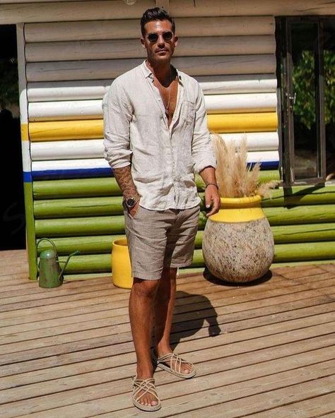 Men Vacation Outfits, Mens Linen Outfit, Linen Outfit Men, Mens Vacation Outfits, Men Vacation, Vacation Outfits Men, Beach Outfit Men, Party Outfit Men, Holiday Outfits Summer