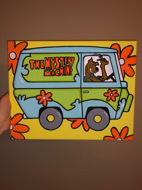 Acrylic scooby doo painting mystery machine easy painting Scooby Doo Art To Draw, 3 By 3 Canvas Painting Ideas, Roblox Canvas Painting, Scooby Doo Drawing Trippy, Scooby Doo Painting Easy, Trippy Scooby Doo Painting, Scooby Doo Painting Ideas, Scooby Doo Art Trippy, Scooby Doo Design