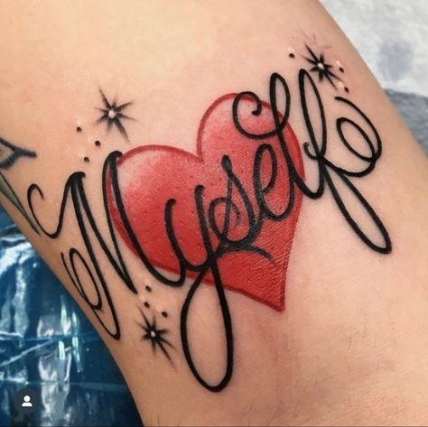 Myself Heart Tattoo, Cute Thigh Tattoos, Traditional Tattoo Art, Lip Tattoos, Girly Tattoos, Dope Tattoos, The Fair, Tattoo Stencils, Pretty Tattoos