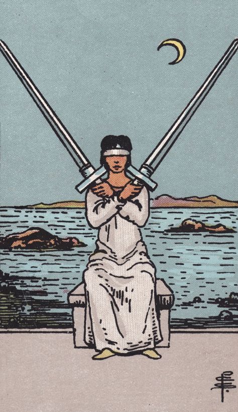 Two Of Swords Tarot Card, Two Of Swords Tarot, Two Of Swords, Rider Waite Tarot Cards, Eddard Stark, Rider Waite Tarot Decks, Tarot Significado, Swords Tarot, Fortune Telling Cards