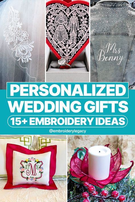 Over 15 personalized wedding embroidery ideas for custom gifts, including monograms, favors, and unique designs for the big day. Machine Embroidery Gift Ideas, Unique Embroidery Ideas, Design Project Ideas, Embroidery For Wedding, Machine Embroidery Gifts, Wedding Embroidery, Unique Embroidery, Perfect Wedding Gift, Personalized Favors