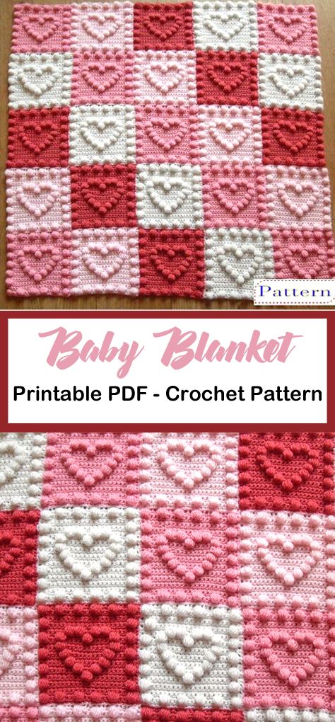 Modern Baby Blanket Crochet Pattern, Heart Blanket Crochet Pattern, Baby Blanket Crochet Patterns, Knitted Baskets, Heart Blanket Pattern, Corak Krusye, Crochet Baby Blanket Patterns, Baby Blanket Patterns, Crochet Heart Blanket