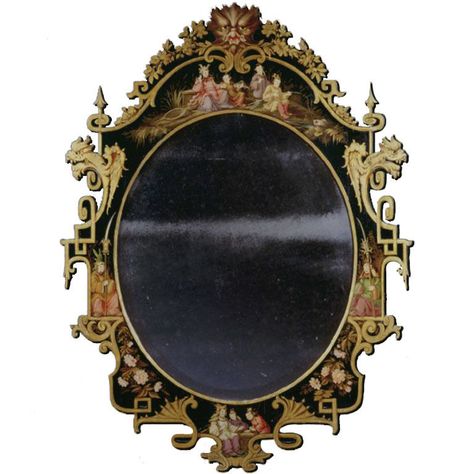 English mid 1800s AN EXTRAORDINARY BLACK LACQUER AND POLYCHROME OVAL MIRROR | From a unique collection of antique and modern wall mirrors at http://www.1stdibs.com/furniture/mirrors/wall-mirrors/ Chinese Mirror, Bevelled Mirror, Lacquer Furniture, British Furniture, Modern Mirror Wall, Mirror Plates, Asian Inspiration, Maximalist Decor, Old Frames