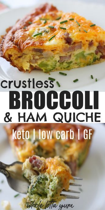 Broccoli Ham Quiche, Quiche With Broccoli, Quiche Recipes Crustless, Crustless Quiche Recipe, Ham Broccoli, Ham Quiche, Keto Quiche, Broccoli Quiche, Desayuno Keto