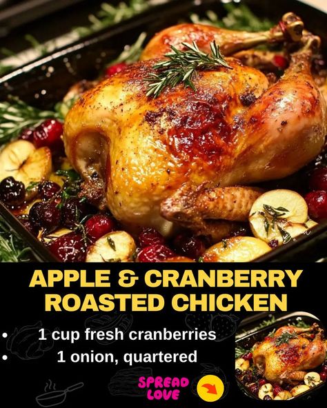 Apple & Cranberry Roasted Chicken Cranberry Roasted Chicken, Apple Butter Roasted Chicken, Roast Chicken For Thanksgiving, Whole Chicken Recipes For Thanksgiving, Christmas Roasted Chicken, Cranberry Turkey Recipes, Autumn Roasted Chicken, Roasted Chicken For Thanksgiving, Christmas Roast Chicken Recipes