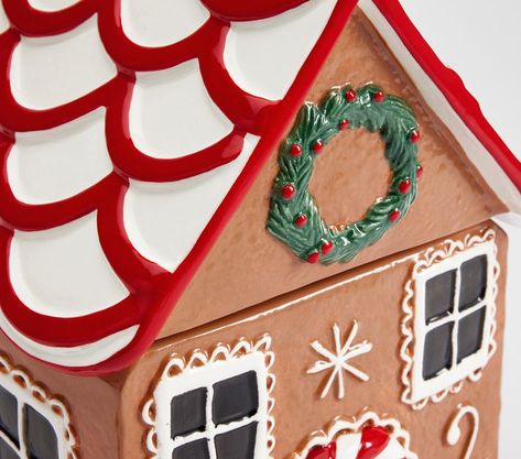 Cookie Jar Pottery, Homemade Holiday Treats, Jar Pottery, House Pottery, Clay Christmas Decorations, Gingerbread House Cookies, Frosted Windows, Cookie Swap, Homemade Holiday