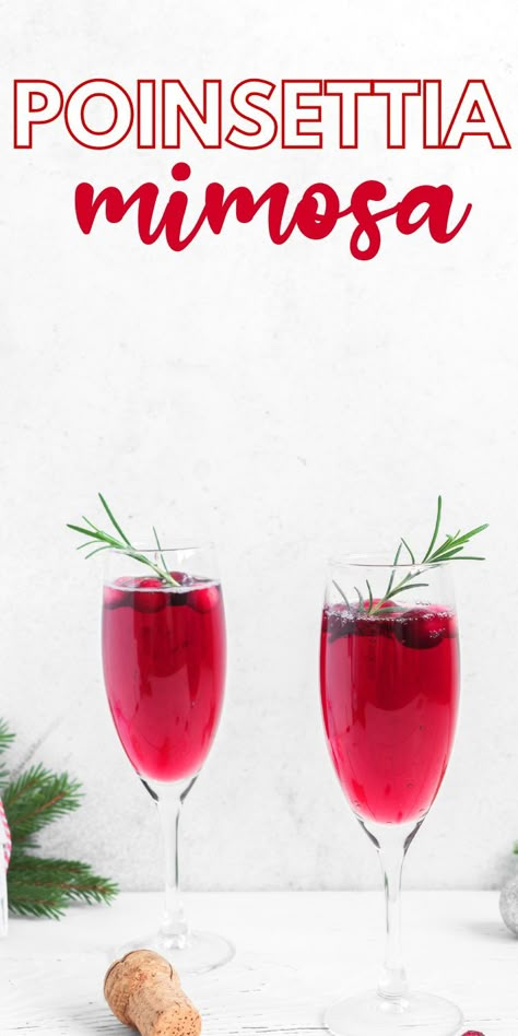 Cranberry Champagne Mimosa (Poinsettia Cocktail) Cocktail With Champagne, Cranberry Mimosa Recipe, Mimosa Punch, Cranberry Champagne Cocktail, Poinsettia Cocktail, Christmas Girls Night, Champagne Mimosa, Christmas Brunch Menu, Christmas Beverages