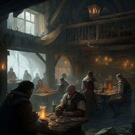 Fantasy Pub Aesthetic, Tavern Dnd Art, Fantasy Pub, Medieval Pub, Fantasy Inn, Village Tavern, Fantasy Tavern, Medieval Tavern, Dragon Age Rpg