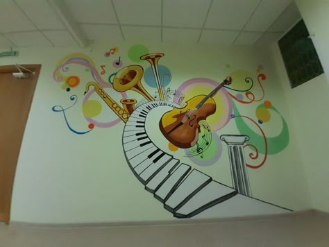 Music Room Mural, Music Murals Ideas Wall Art, Music Mural, Art Room Posters, Mural Art Design, School Kids Crafts, School Decoration, Abstract Wall Painting, School Wall Art