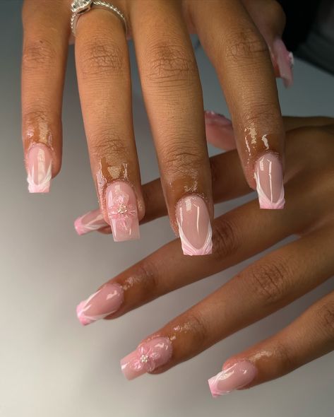 Baby pink summer set has my heart 🎀🎧🩰 #frenchtips #pinknails #girlythings #girlynails #cleangirl #softgirl #whitenails #3dswirlnails #nails #nailsnailsnails #nailtech #nailart #fyp #nailtrends #london #londonnails #londonnailtech #eastlondonnailtech #eastlondonnails #eastlondon #explorepage✨ Pink Nails Hoco, Pink Square Nails Design, Cleangirl Nails, Pearl Acrylics, Baby Pink Nails Acrylic, Light Pink Nail Designs, Baby Pink Nails, Asian Nails, Colored Acrylic Nails