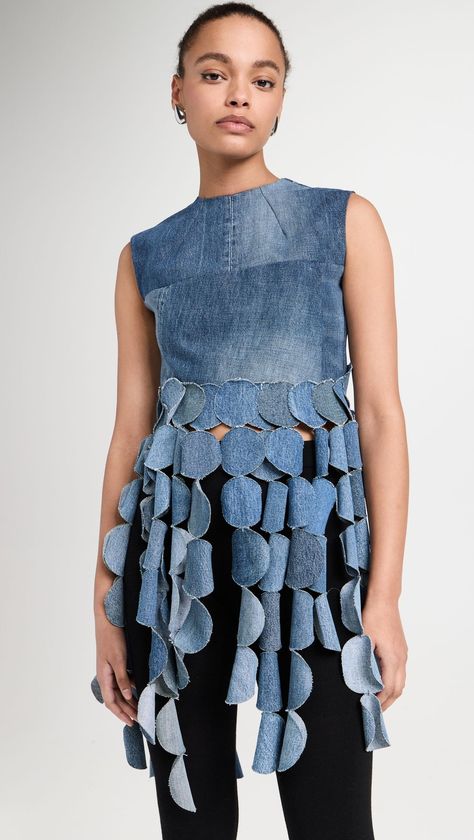 A.W.A.K.E. MODE Upcycled Denim Top | Shopbop Summer Dresses For Wedding Guest, Dresses Outfits, Upcycled Denim, Dresses 2024, Blouse Diy, Dresses Summer, Patchwork Designs, Circle Skirt, Sunglasses Branding