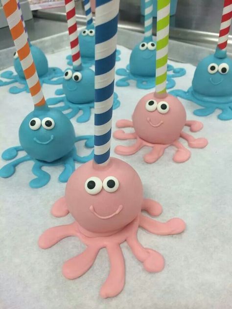 Octopus cake pops Sea Creature Cake, Octopus Cake Pops, Beatles Birthday Party, Octopus Cake, No Bake Cake Pops, Beach Treats, Beatles Birthday, Beatles Party, Cake Pop Designs