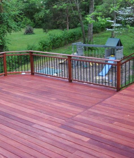 Red balau decking Balau Decking, Mahogany Decking, Pine Flooring, Rustic Flooring, Deck Designs Backyard, Ponderosa Pine, Aluminum Pergola, Pine Floors, Deck Railings