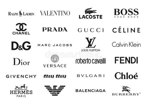 Download Fashion brands logos editorial photo. Illustration of elegance - 58381201 Fashion Brand Logos, Luxury Brand Logos, Famous Clothing Brands, Fashion Brand Logo, Luxe Logo, Expensive Brands, Luxury Brand Logo, Clothing Brand Logo, Designer Logos