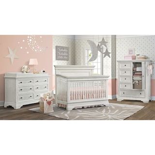 Eastern Shore Olivia Crib and Dresser in Brushed White Princess Crib, Nursery Furniture Collections, Baby Nursery Furniture, Nursery Furniture Sets, Nursery Set, Convertible Crib, Baby Bedroom, Wood Drawers, Childrens Room Decor