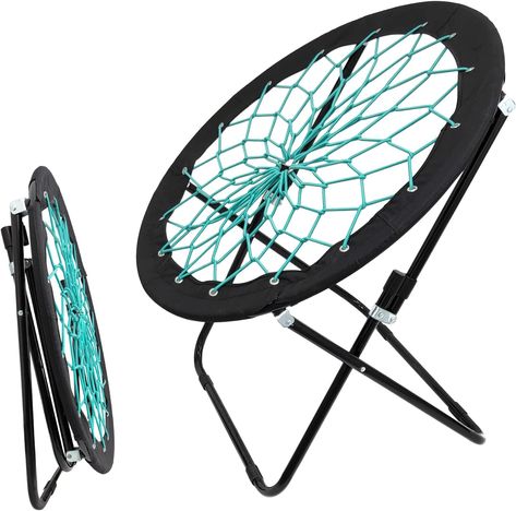 This high-quality folding bungee chair is perfect for relaxation and comfort. The spider comfy chair is easy to carry and store with the function of one-step folding. The bunjor saucer chair elastic rope is made of imported rubber which is strong and durable.Weight Capacity: 300 lbs The bungee comfy chair's bracket is linked by a sturdy seamless steel pipe which is rust-proof and durable, and not easily deformed. Dish Chair, Bungee Chair, Saucer Chair, Black Patio, Elastic Rope, Comfy Chairs, Room Garden, The Spider, Saucer Chairs