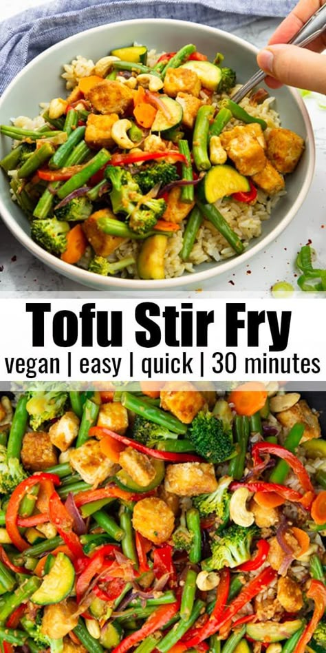 Healthy Vegan Stir Fry Recipes, Healthy Vegan Stir Fry, Vegan Veggie Stir Fry, Tofu One Pot Meals, Easy Vegetarian Stir Fry, Vegetarian Stirfry Ideas, Shrimp Tofu Stir Fry, Vegan Tofu Stir Fry Recipe, Tofu Stir Fry Healthy