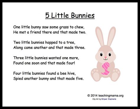 5 Little Bunnies Chant- fantastic easter song and also,  great for practicing counting! Easter Poems, April Preschool, Easter Songs, Easter Lessons, Vocal Cords, Circle Time Songs, Songs For Toddlers, School Songs, Easter Preschool