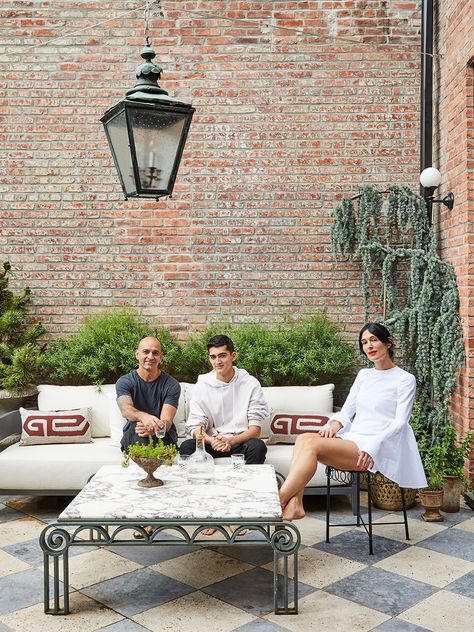 Budget-Friendly Tiles Laid the Groundwork for This Outdoor Living Room Restoration Hardware Sofa, Outdoor Floor Tiles, Beautiful Balcony, Floor Tiles Design, Athena Calderone, Porch Floor, Terrace Garden Design, Patio Tiles, Garden Porch