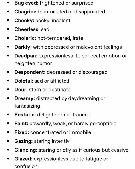 Character Likes And Dislikes Ideas, Fictional Diseases List, Dislikes For Characters, Describe Facial Expressions, Likes And Dislikes, Staring At You, Book Stuff, Words To Describe, Facial Expressions