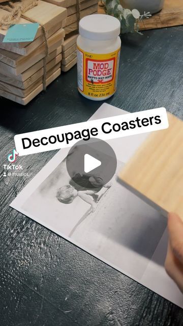 Lauren | LF Rustics, LLC on Instagram: "Decoupage Coasters #diygifts" Christmas Decoupage Coasters, Modge Podge Coasters, Decoupage Coasters Wood, Diy Coasters Easy, Coster Painting Diy, Diy Ceramic Coasters, Decoupaged Coasters, Wood Upcycling, Decopatch Ideas