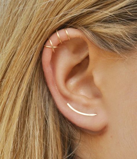 Modern Minimalist Set of 3 Ear Climber Smooth Ear Sweeps | Etsy Septum Piercings, Ear Climbers Earrings, Ear Climber, Gold Ear Cuff, Lobe Piercing, Ear Climbers, Climber Earrings, Ear Cuff Earings, Piercing Ideas