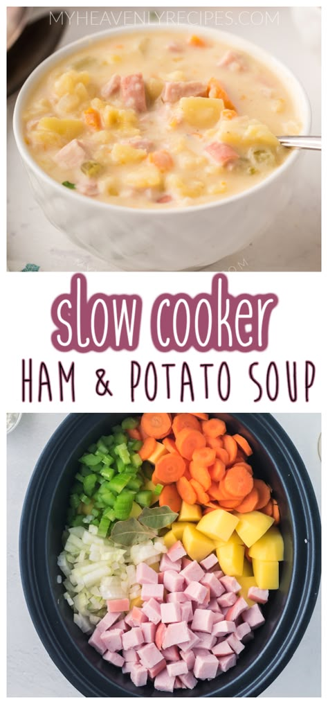 Bean Soup Recipes Crockpot, Potato Soup Ham, Ham Soup Crockpot, Crockpot Ham And Potato Soup, Ham And Bean Soup Recipes, Crockpot Ham And Potatoes, Soup Ham, Potato Soup Crockpot Recipes, Slow Cooker Ham Recipes