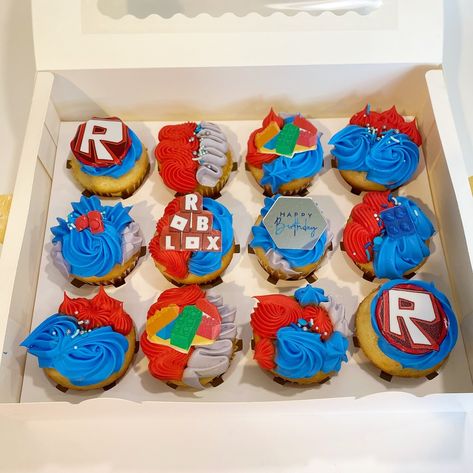 Roblox cake & cupcakes 🎮 . . . #robloxcake #robloxcupcakes #robloxbirthdayparty #kiddbirthdaycake #nccakes Roblox Cupcake Cake, Roblox Cupcake, Roblox Theme Cupcakes, Roblox Cupcake Ideas, Roblox Cupcakes, Roblox Cakes, Roblox Cupcake Toppers Printable, Roblox Birthday Treats, Roblox Cake