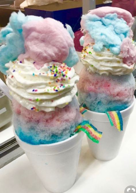 COTTON CANDY TREATS 🌈🌈🌈🌈🌈🌈🌈 Cotton Candy Treats, Snow Ice Cream Recipe, Snowcream Recipe, Shaved Ice Recipe, Snow Cones Recipes, Snow Cone Stand, Snow Ice Cream, Snow Cone Syrup, Snow Cream