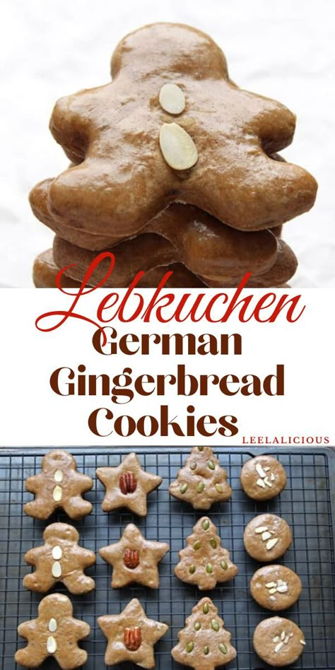 Lebkuchen are soft German gingerbread cookies. My mom has been making this recipe every Christmas for as long as I can remember.  #Lebkuchen #soft #germangingerbread #cookies #recipe #Christmas #dessert #german #holiday #holidayshape #holidays #tradition #traditional #favorites German Gingerbread Cookies, Lebkuchen Recipe, German Gingerbread, German Christmas Food, Tea Desserts, German Food Authentic, German Christmas Cookies, German Cookies, German Desserts