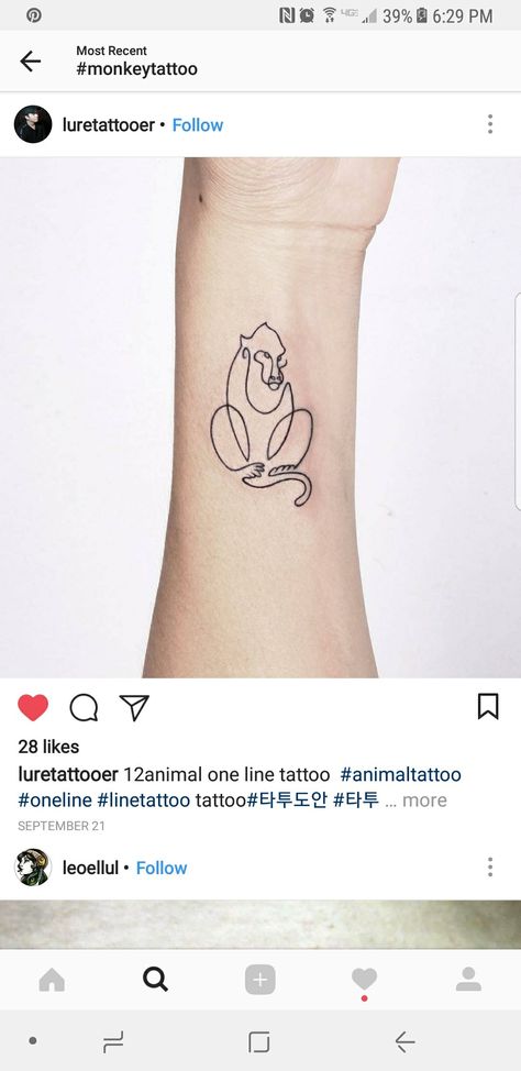 One Line Tattoo, Monkey Tattoos, Line Tattoo, Line Tattoos, Piercings, Tattoos