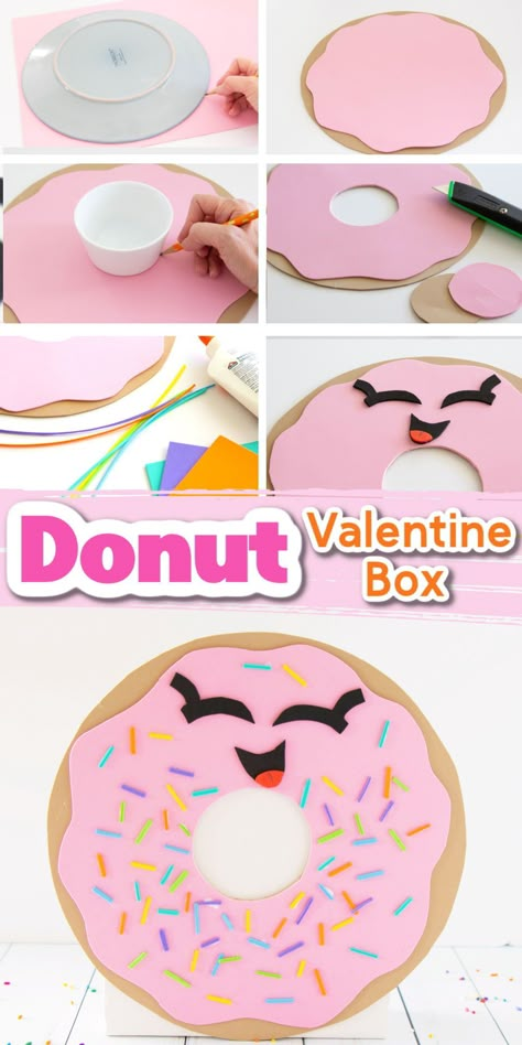 Easy Valentines Day Boxes, Homemade Valentine Boxes, Donut Valentine, Girls Valentines Boxes, Valentine Boxes For School, Diy Valentines Box, Valentines Diy Kids, Kids Valentine Boxes, Kindergarten Valentines