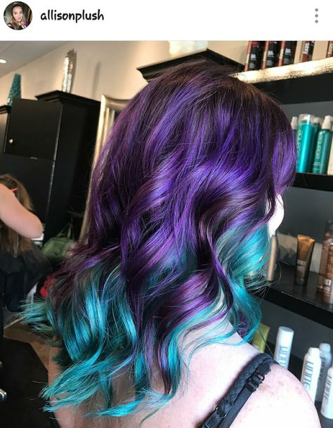 Purple to teal ombre! Teal Ombre Hair, Pink Purple Hair, Teal Ombre, Teal Hair, Turquoise Hair, Purple And Teal, Halloween Hair, Purple Teal, Purple Hair