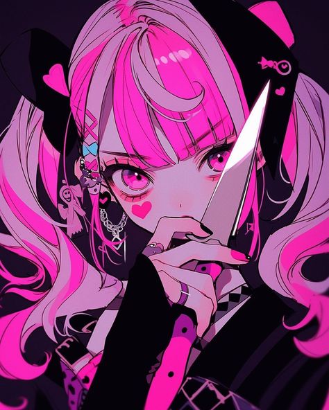 🌸 𝐒𝐀𝐊𝐔𝐑𝐀 🌸 on Instagram: “WITCHBLADES🍭🗡️ . . . #lilpeep #kawaii #kawaiigoth #pink #switchblade #anime #mangaka #junjiito #1 #goth” Cool Anime Art Aesthetic, Pink Switchblade, Kawaii Goth Pfp, Middle Finger Anime, Goth Anime Characters, Pink Anime Art, Goth Anime Aesthetic, Goth Kawaii Art, Pastel Goth Anime