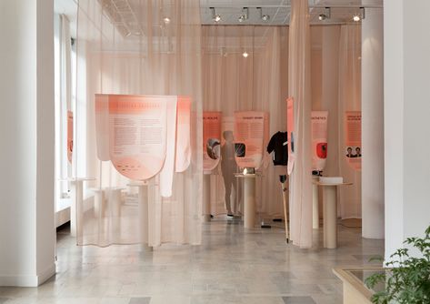 Exhibition design - "Body at a Crossroads" - by Agata Nowak #exhibition #exhibitiondesign #interiordesign #design Gallery Design, Exhibition Design, Room Divider, Wedding Decorations, Lounge, Log In, Log, Curtains, Interior Design