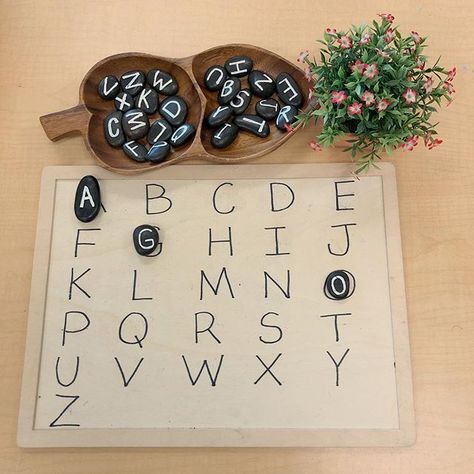 Allie (@joysofkinder) • Instagram photos and videos Reggio Emilia Letter Activities, Reggio Alphabet Display, Alphabet Reggio Emilia, Reggio Abc Wall, Literacy Provocations, Reggio Inspired Alphabet Wall, Discovery Table, Prek Literacy, Reggio Emilia Approach