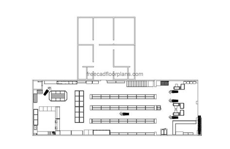 Supermarket - Free CAD Drawings Supermarket Floor Plan, Pool Houses Plans, House Plans Design, Floor Plans House, One Storey House, 2 Bedroom House Plans, Swimming Pool House, Courtyard House Plans, House Plans 3 Bedroom