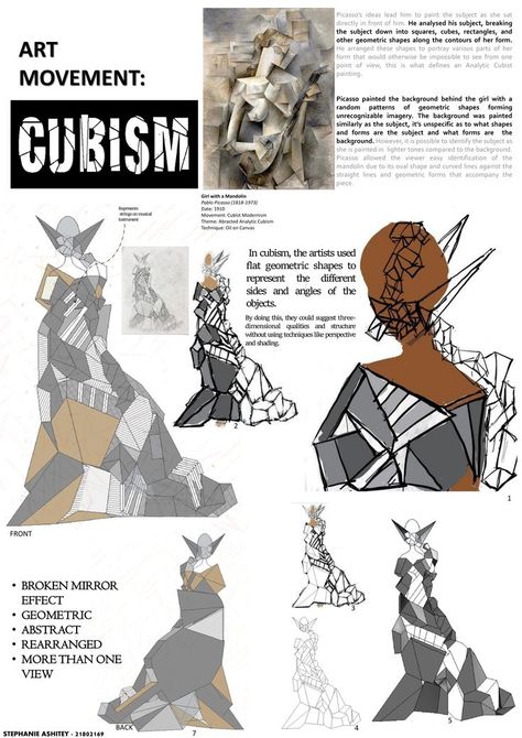 Cubism Fashion, Pablo Picasso Cubism, Synthetic Cubism, Picasso Cubism, Cubist Movement, Watercolor Portrait Painting, Art Deco Illustration, Principles Of Design, Elementary Art Projects