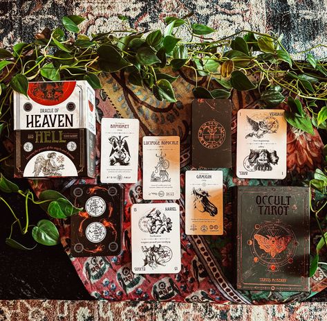 Balancing light and shadows with these two complimentary decks by @travis.mchenry. We have the Occult Tarot, following the Solomonic principles of demon conjuration and the Oracle of Heaven And Hell which combines the powers of goetic demons and Kabbalistic angels. Goetic Demons, King Belial, Occult Tarot, The Oracle, The Occult, Heaven And Hell, Light And Shadow, Decks, Angel