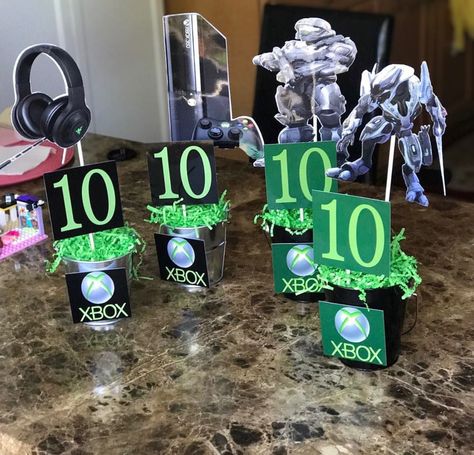 Game On Centerpieces, Video Game Party Centerpieces, Video Game Party Theme, Xbox Birthday Party, Xbox Party, Game Truck Party, Dolphin Party, Gaming Party, Lan Party