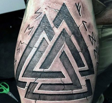 Triangle Stone Viking Runes Tattoos For Men On Arm More Rune Tattoos, Runes Tattoo, Viking Rune Tattoo, Stone Tattoo, All Black Tattoos, Rune Tattoo, Forearm Sleeve Tattoos, Norse Tattoo, Nordic Tattoo