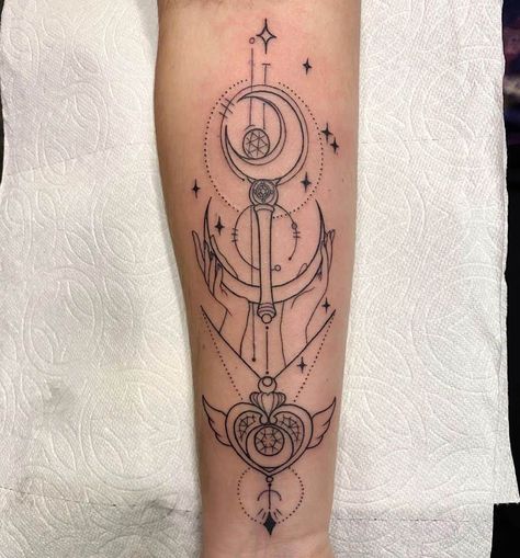 Top 50 Best Sailor Moon Tattoos - [2020 Inspiration Guide] Small Sailor Moon Tattoo, Sailor Moon Tattoo Ideas, Sailor Moon Symbols, Moon Tattoo Ideas, Luna Tattoo, Wand Tattoo, Sailor Moon Tattoo, Moon Tattoos, Tattoo Board